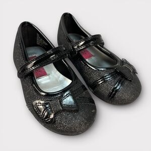 Rachel Girls Mary Jane Shoes Black Glitter Sparkle Dress Toddler Size 7 Bow